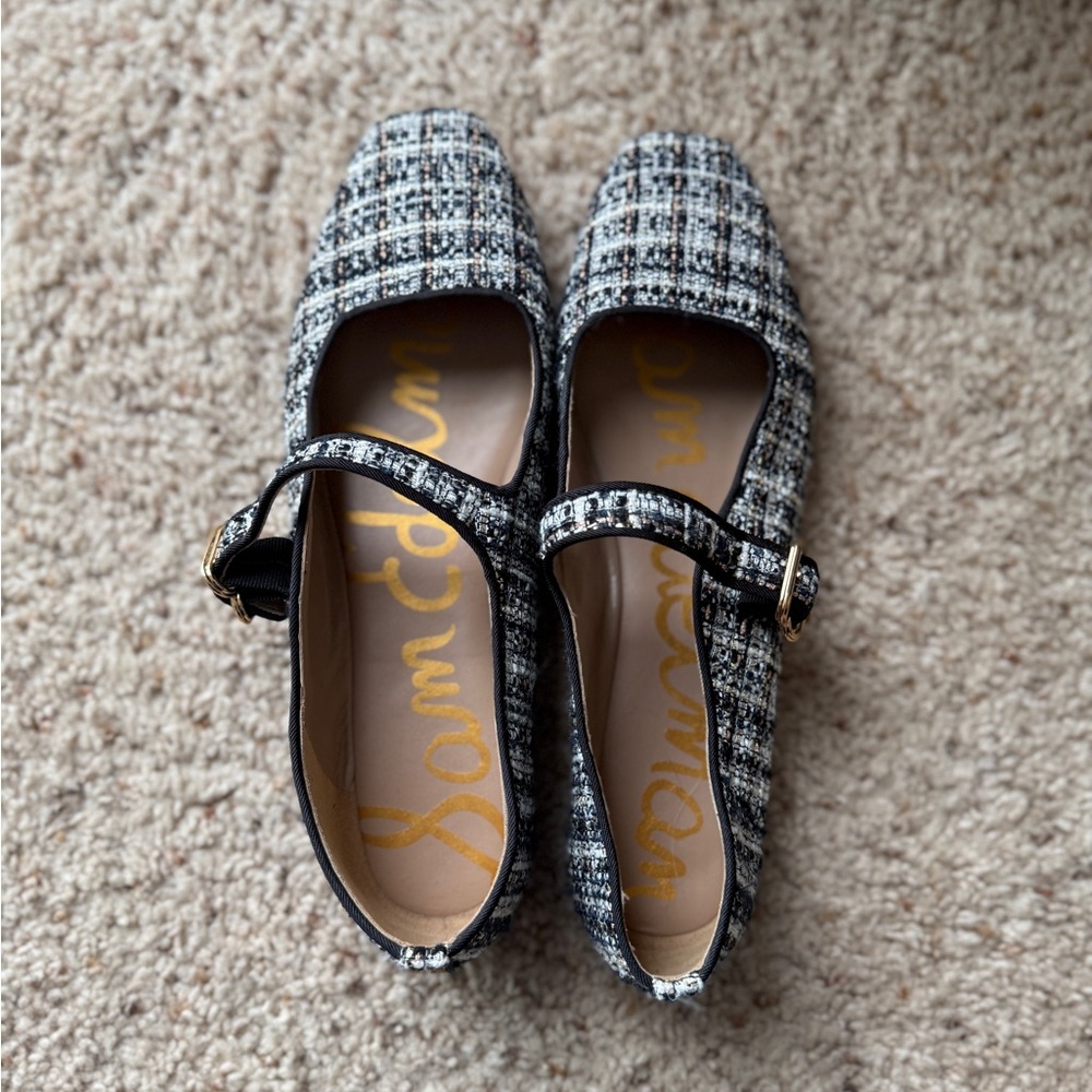 Sam Edelman Black and White Tweed Mary Jane Flats - Picture 2 of 4